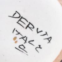 2 kerémia: Deruta mini kehely. Kézzel festett, jelzett d: 7 cm + Mini Satsuma váza. Jelzett 6,5 cm