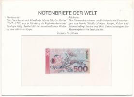 Németország ~1992. 500M forgalmi bankjegy miniatűr másolata felbélyegzett, sorszámozott borítékban, ...