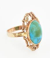Arany (Au) 14 K gyűrű türkizzel, jelzett, méret: 60, bruttó: 7,4 g