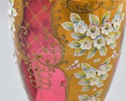 Nagy méretű cseh üveg váza. Kézzel festett, plasztikus, hibátlan 31 cm