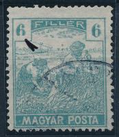 1919 Magyar Posta 6f, a bal oldali értékjelzés hiányos, ritka