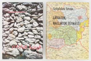 Szépfalusi István 2 műve:   A szerző, Szépfalusi István (1932-2000) író, szerkesztő által Bujdosó Alpár (1935-2021) költő, mérnök, a Magyar Műhely szerkesztője a magyar avantgarde kiemelkedő alakja és felesége részére DEDIKÁLT példányok.  Lássátok, halljátok egymást! Mai magyarok Ausztriában. Bern, 1980., Európai Protestáns Magyar Szabadegyetem. Térkép-melléklettel. Eső kiadás. Kiadói egészvászon-kötés, kiadói papír védőborítóban.;   Murteri kövek. - Szembesülések, szempontok, alkalmak. - [Bp.],1995, Héttorony. Kiadói egészvászon-kötés, kiadói papír védőborítóban.;