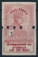 1914 Hadisegély 1K vágott, megsemmisítő lyukasztással