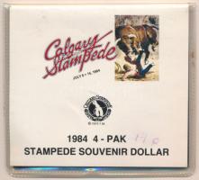 Kanada 1984. 1$ Ni "Calgary Stampede Souvenir Dollar - Bull Riding" érmeszett eredeti tokban (4xklf) T:UNC Canada 1984. 1 Dollar Ni "Calgary Stampede Souvenir Dollar - Bull Riding" coin set in original case (4xdiff) C:UNC