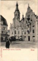 Graz, Barmherzigen Kirche und Café Helm / church, café, tram. Stengel & Co. No. 20113 (fl)