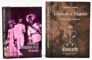 Gődény Endre: Tájolás a tájban. Szellemi - lelki révkalauz. A szerző, Gődény Endre által Bujdosó Alpár (1935-2021) költő, mérnök, a Magyar Műhely szerkesztője a magyar avantgarde kiemelkedő alakja részére DEDIKÁLT példány. Valamint benne Gődény Endre felesége, Emőke és "Bandi" által Bujdosó Alpár és felesége, Zsuzsa részére írt levél. Bp., 2012, Hét Krajcár. Kiadói kartonált papírkötés. + Witold Gombrowicz: Drámák. Ford.: Eörsi István, Pályi András, Spiró György. Pályi András utószavával. Bp., 1984, Európa. Kiadói egészvászon-kötés, kiadói papír védőborítóban.   A fordító, és az utószó írója, Pályi András (1942-) író, műfordító által Bujdosó Alpár (1935-2021) költő, mérnök, a Magyar Műhely szerkesztője a magyar avantgarde kiemelkedő alakja részére szóló autográf levéllel, aláírásával.