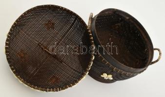 Tároló edény kauri kagyló díszítéssel rattan d: 26 cm, m: 24 cm
