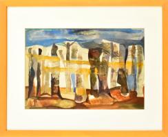 Bér Rudolf (1924-2004): Táj. Akvarell, papír, jelezve jobbra lent, üvegezett fakeretben, 31×49 cm