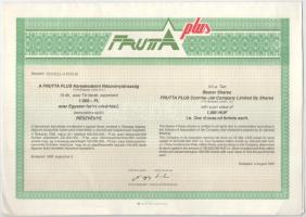 Budapest 1992. "Frutta Plusz Kereskedelmi Részvénytársaság" 10db bemutatóra szóló részvénye egyenként 1000Ft értékben, szelvényekkel T:AU