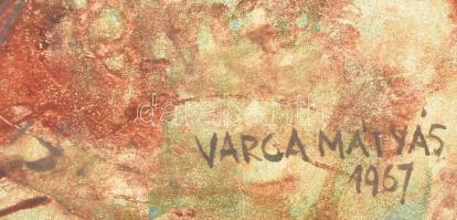 Varga Mátyás (1910-2002): Templom autóval, 1967. Monotípia, papír, jelzett, 49×69,5 cm