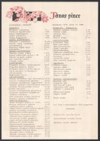 1972 Bp., János pince söröző és étterem étlapja