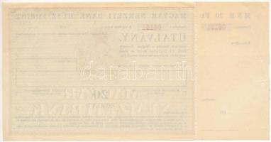 1950-1959. Magyar Nemzeti Bank utalványa 20Ft-ról, kitöltetlen, ellenőrzőszelvénnyel T:AU tűzőgép ly