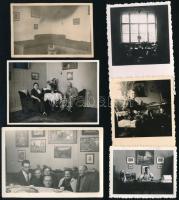 cca 1940 Régi lakásbelsők, 6 db fotó, 4,5×6,5 és 6,5×9,5 cm közötti méretekben
