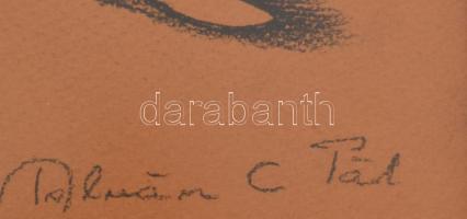 Molnár C. Pál jelzéssel: Ülő alak. Kréta, papír. Üvegezett fakeretben, 43×30 cm /