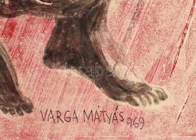 Varga Mátyás (1910-2002): Örzők, 1969. Monotípia, papír, jelezve jobbra lent, hátoldalán autográf fe...