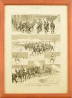 1888 Osztrák csapatok és hadnemek az orosz határ közelében (The rumours of war on the continent, types of the Austrian troops in the neighbourhood of the Russian frontier). Rotációs fametszet, papír, S Durand jelzéssel a metszeten, The Graphic c. folyóirat 1888. január 21. számából, üvegezett fakeretben, 30,5×22,5 cm