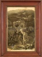 Vihar elöl menekülő pár, antik selyemkép, P.A. Cot után jelzéssel, kissé sérült. Üvegezett fakeretben, 34×18 cm