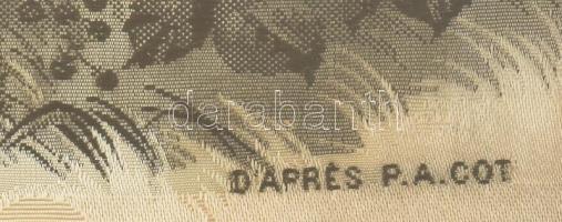 Vihar elöl menekülő pár, antik selyemkép, P.A. Cot után jelzéssel, kissé sérült. Üvegezett fakeretbe...