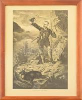 cca 1880 Rudolf trónörökös vadászaton, rotációs fametszet, papír, jelzés nélkül. Üvegezett fakeretben, 33×22 cm