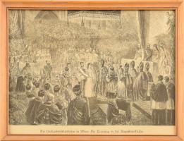 Habsburg Rudolf trónörökös és Stefánia belga királyi hercegnő esküvője, rotációs fametszet, papír, jelzés nélkül. Üvegezett fakeretben, 21,5×31 cm