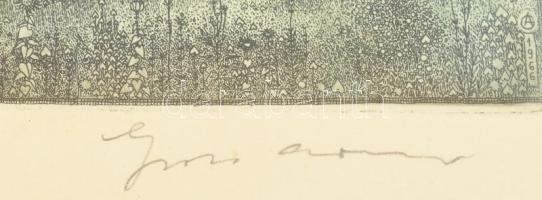 Gross Arnold (1929-2015): Búcsú a nyártól. Színes rézkarc, papír, jelzett, próbanyomat próba jelzéss...