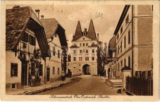 1939 Schwanenstadt, Ober-Oesterreich, Stadttor / city gate, street view, shops (fa)