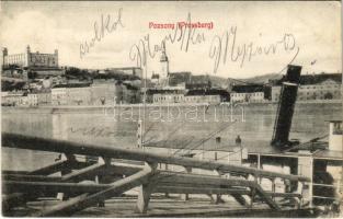 1911 Pozsony, Pressburg, Bratislava; látkép, vár, gőzhajó. Kaufmann's "Bediene dich allein" / general view, castle, steamship (EK)