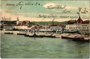 1909 Pozsony, Pressburg, Bratislava; látkép, vár, gőzhajó. Kaufmann's "Bediene dich allein" / general view, castle, steamship (EB)