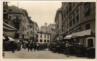 1929 Bolzano, Bozen (Südtirol); Piazza Erba / street view, Fritz Mayr shops, market. Perutz Fotomateriale No. 931. (glue marks)