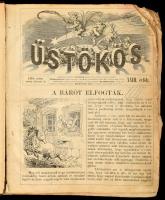 1880 Az Üstökös c. szatirikus hetilap teljes évfolyama (XXIII. évf., 1880. jan. 4. - dec. 26.), korabeli félbőr-kötésben, sérült, viseltes állapotban