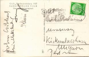 1937 Düsseldorf, Schaffendes Volk, Leuchtfontäne ü. Wasserspiele bei Nacht / light fountain, water g...