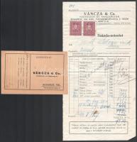 1928 Váncza & Co. Vegyészeti és Tápszergyár, Győr fejléces számla és céges levelezőlap