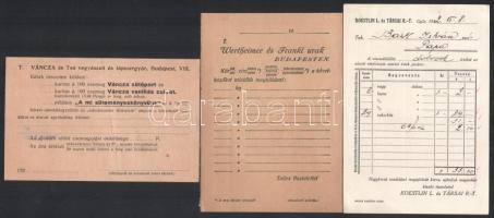 3db üzleti levelező-lap, Wertheimer és Frankl, Váncza és Tsa, Koestlin és Társai