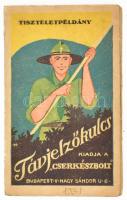 cca 1931 Távjelzőkulcs, kiadja a ,,Cserkészbolt". Tiszteletpéldány. Morze-, szemafor- és füstjelek, nemzetközi zászlójelzések ismertetője, kihajtható, hátoldalán a Cserkészbolt árjegyzékével. Bp., "Élet"-ny., kihajtva: 45x24 cm