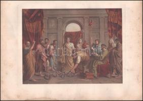 12 db illusztráció a Klasszikus Arany Bibliából, többek közt Raffaello, Guido Reni, Poussin festményei után. Kromolitográfia, papír, lap széle foltos. 20x27 cm