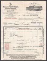 1938 Braun Testvérek R.T.Konyak-és Likőrgyára fejléces számla, vízjeles papír.