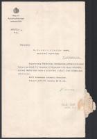 1931 Bp., Kenéz Béla (1874-1946) kereskedelemügyi miniszter autográf aláírása Dr. Kováts Aladár miniszteri segédtitkár részére szóló titkári kinevezésen, szárazbélyegzővel