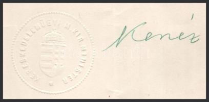 1931 Bp., Kenéz Béla (1874-1946) kereskedelemügyi miniszter autográf aláírása Dr. Kováts Aladár mini...