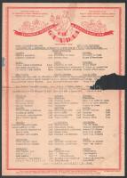 1946 Állatkerti Vendéglő - Gundel Étterem étlapja, hiánnyal