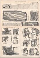 cca 1890-1900 12 db műszaki, hajózási, militária témájú illusztráció a Brockhaus Konversations-Lexik...
