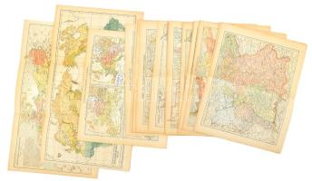 cca 1900 össz. 21 db trékép Meyers Kleines Konversations-Lexikonból, többek közt 4 db az osztrák-magyar monarchiáról, 21x26 cm körüli méretekben