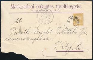 1910 Levél a Máriaradnai önkéntes tüzoltó-egylettől &quot;(MA)RIA-RADNA&quot; - &quot;UJFALU / TEMES VM.&quot;