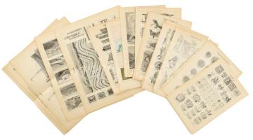 ca 1898 össz. 19 db vegyes témájú (anatómia, hajózás, heraldika, numizmatika stb.) illusztráció a Meyers Kleines Konversations-Lexikon 6. kiadásából. Nyomat, papír. Lap széle részben kissé sérült. 21x26 és 21x13 cm