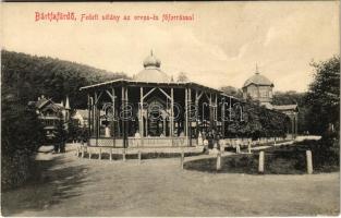 Bártfa, Bártfafürdő, Bardejovské Kúpele, Bardiov, Bardejov; Fedett sétány az Orvos és Főforrással. Eschwig és Hajts kiadása, Hajts Kornél felvétele / promenade, spring sources, spa