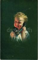 Boy with telephone