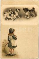 Girl with dogs. Koch & Bitriol litho (EB)