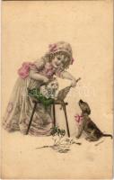 1910 Girl with dogs. H. Ch. Vienne Nr. 133. (EK)