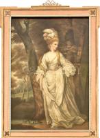 Dekoratív, üvegezett keret, Joshua Reynold's festménye után készült kromolitográfiával, belső méret: 71x45 cm