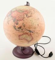 Világító földgömb, műanyag, Cartographia, 2000-2020 körül, működik, talapzatán repedt, m: 41 cm