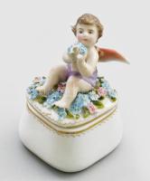 Alt Wien porcelán puttós gyűrűtartó, kézzel festett, jelzett, ragasztott, m: 8 cm